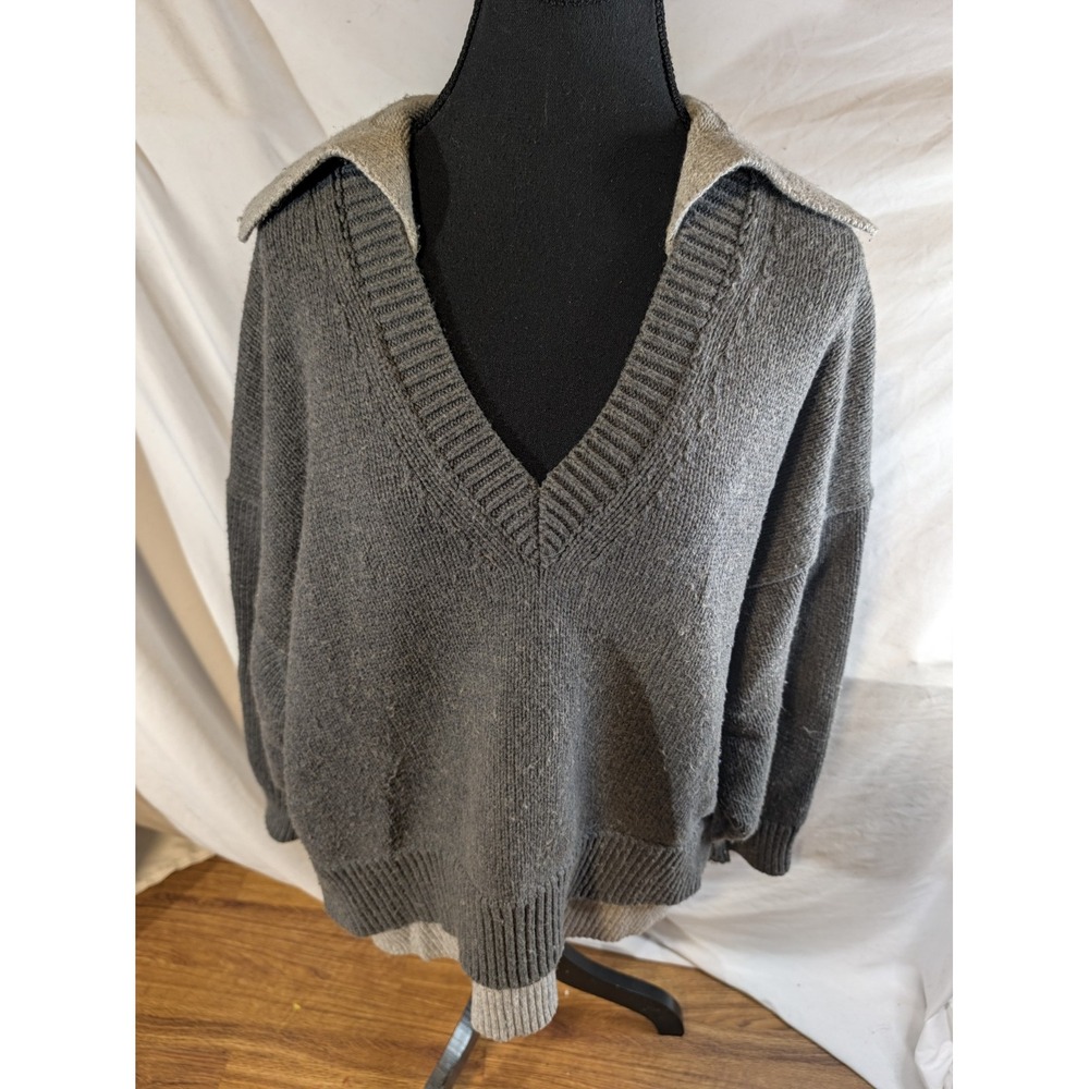Maeve Size M Gray Wool Blend Layered Sweater